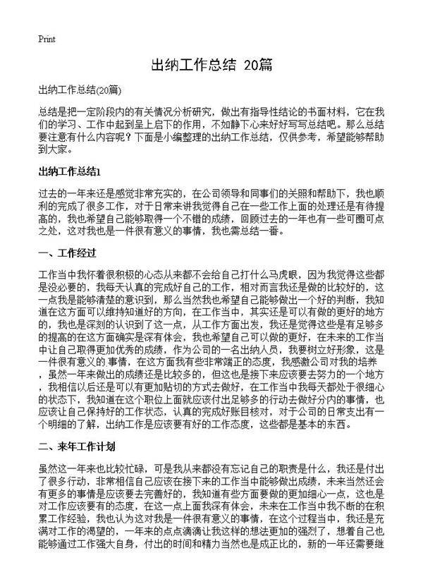 出纳工作总结20篇