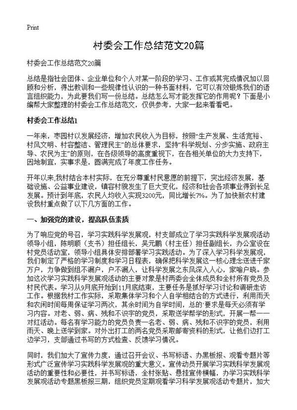 村委会工作总结范文20篇