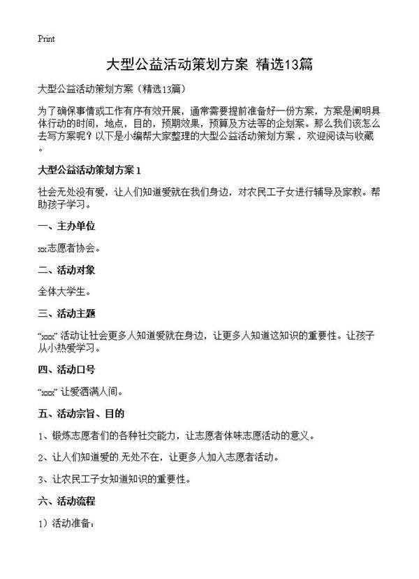 大型公益活动策划方案13篇