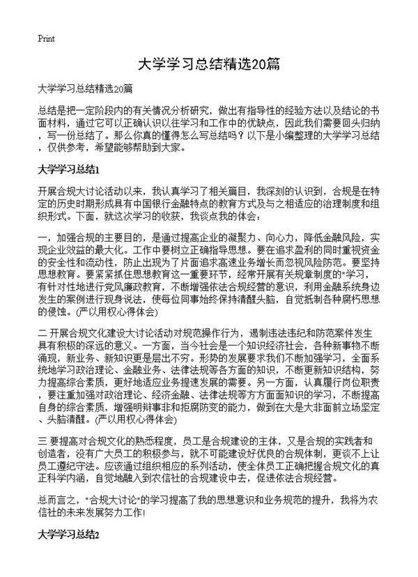 大学学习总结精选20篇