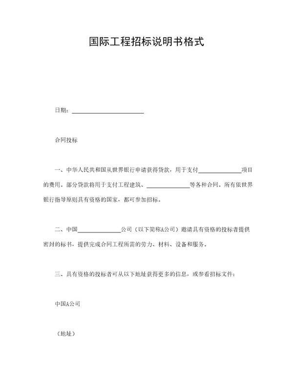 国际工程招标说明书格式
