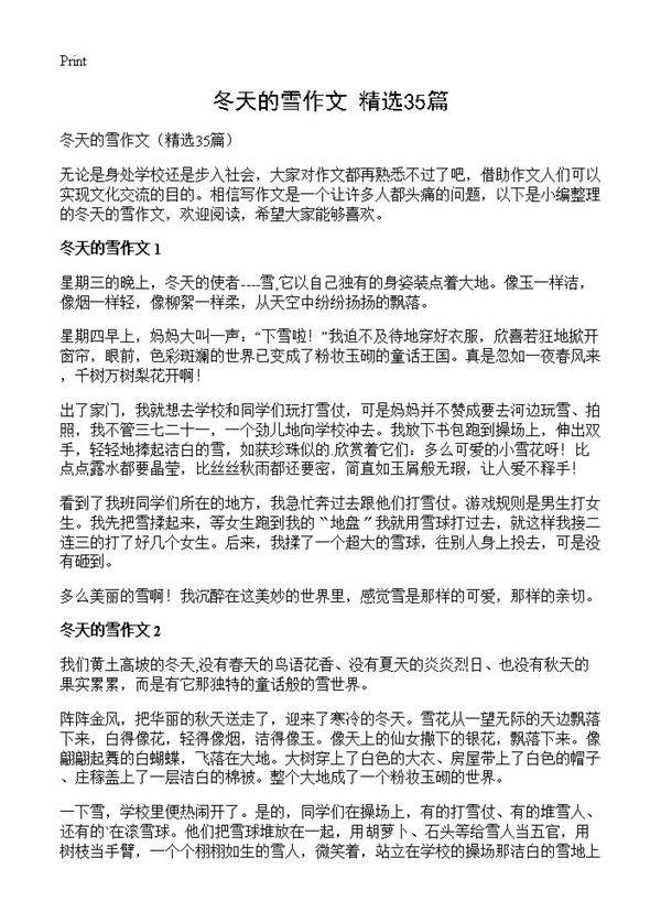 冬天的雪作文35篇