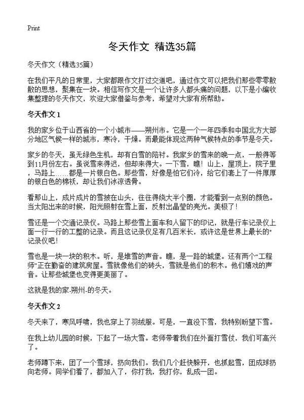 冬天作文35篇