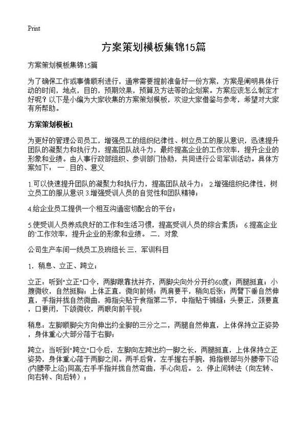 方案策划模板集锦15篇