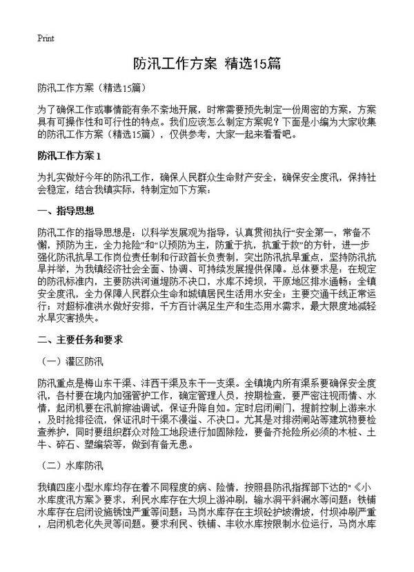 防汛工作方案15篇