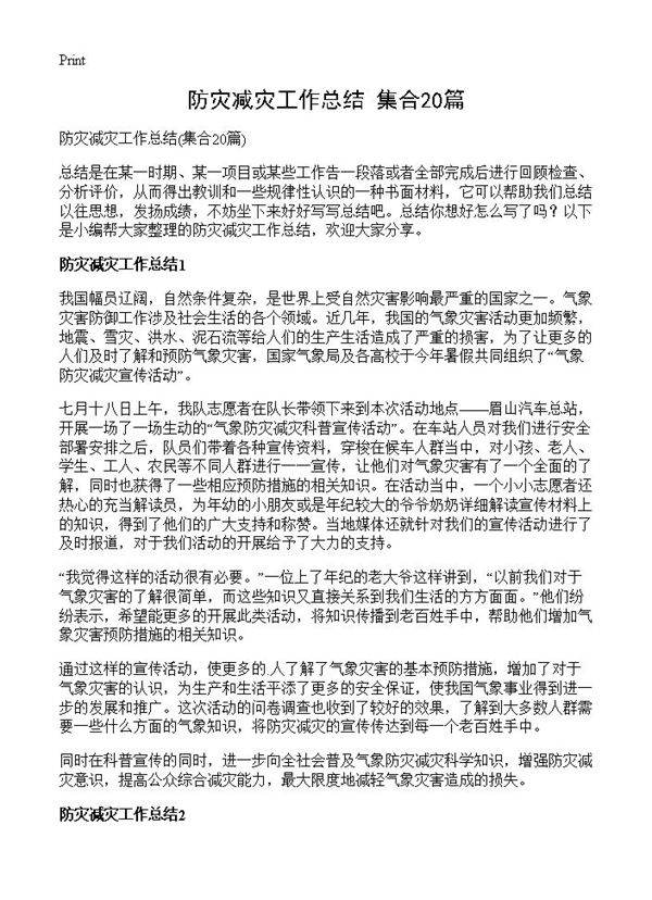 防灾减灾工作总结20篇