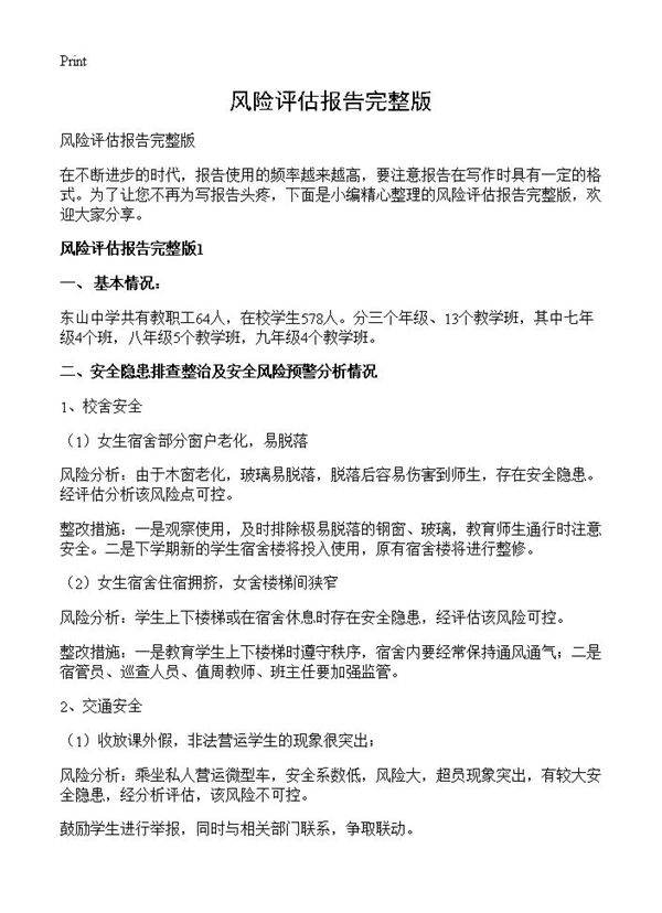 风险评估报告完整版