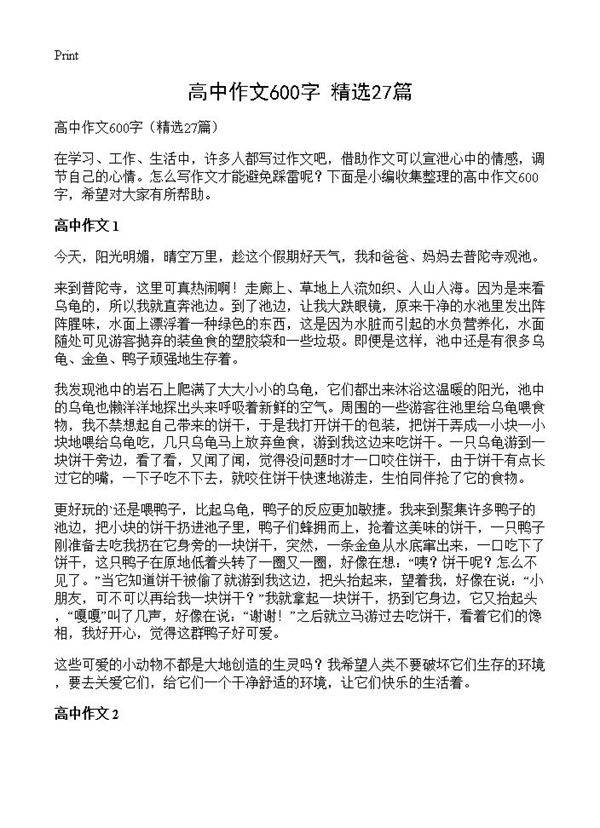 高中作文600字27篇