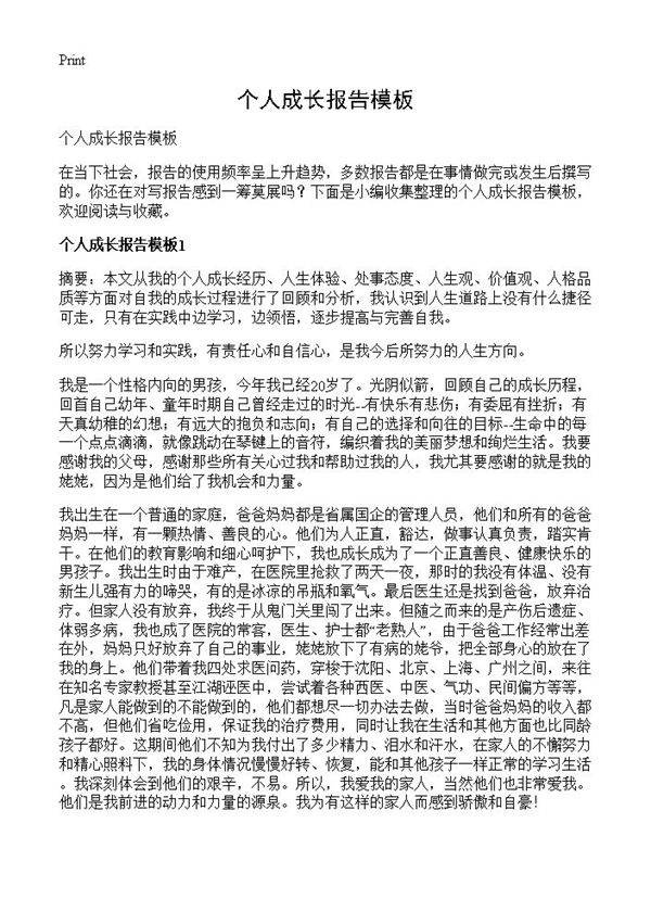 个人成长报告模板