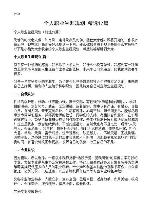 个人职业生涯规划17篇