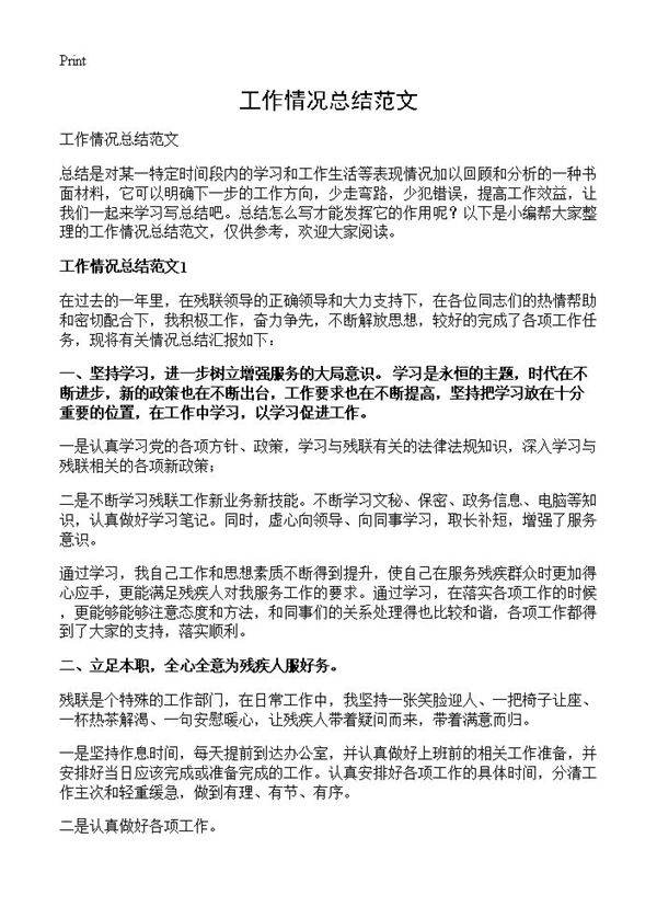 工作情况总结范文