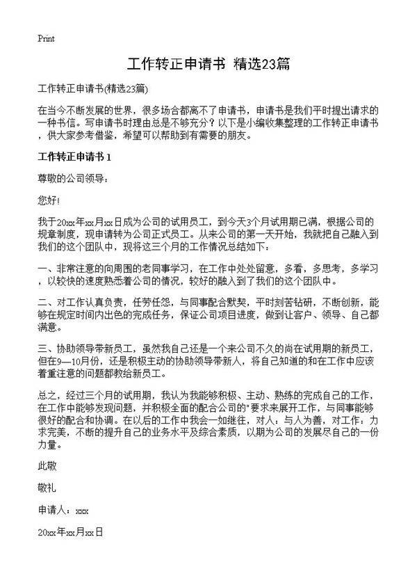工作转正申请书23篇