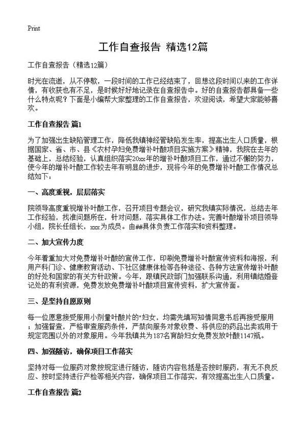 工作自查报告12篇