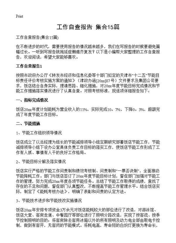 工作自查报告15篇