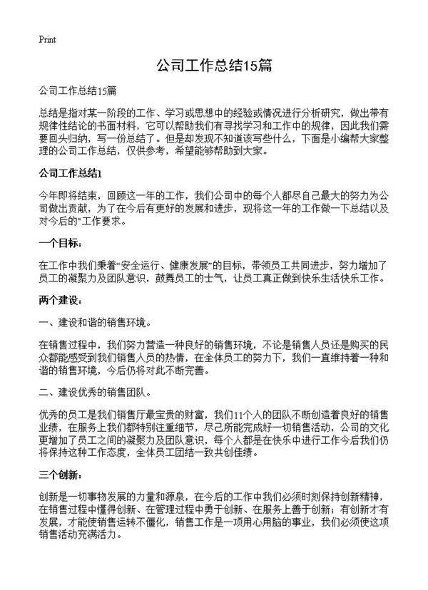 公司工作总结15篇