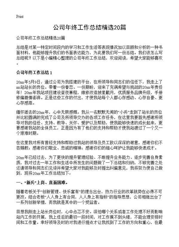 公司年终工作总结精选20篇