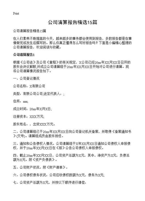 公司清算报告精选15篇