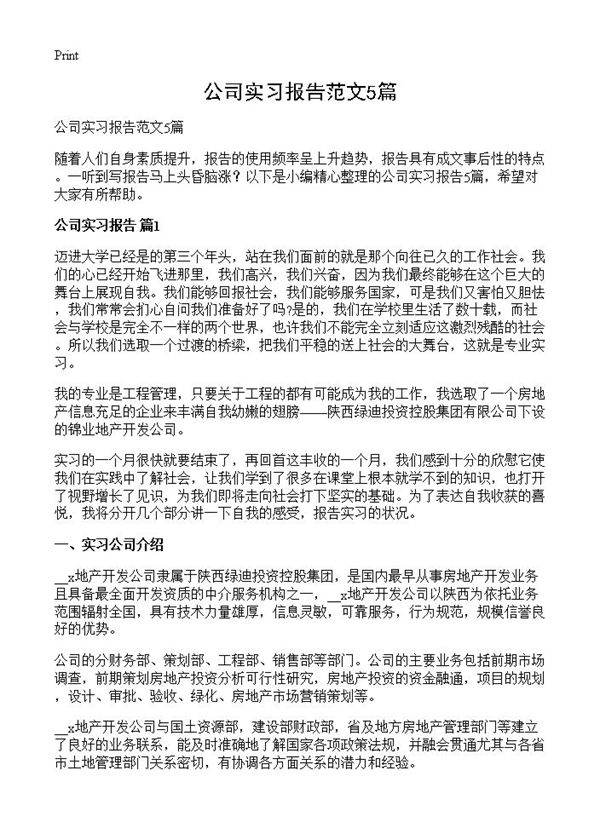 公司实习报告范文5篇