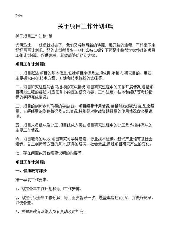 关于项目工作计划4篇