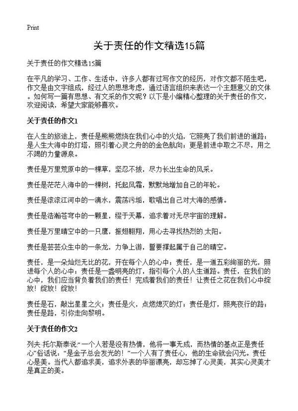 关于责任的作文精选15篇