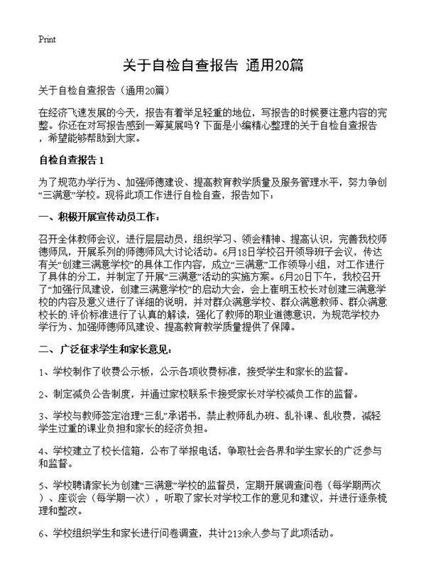 关于自检自查报告20篇