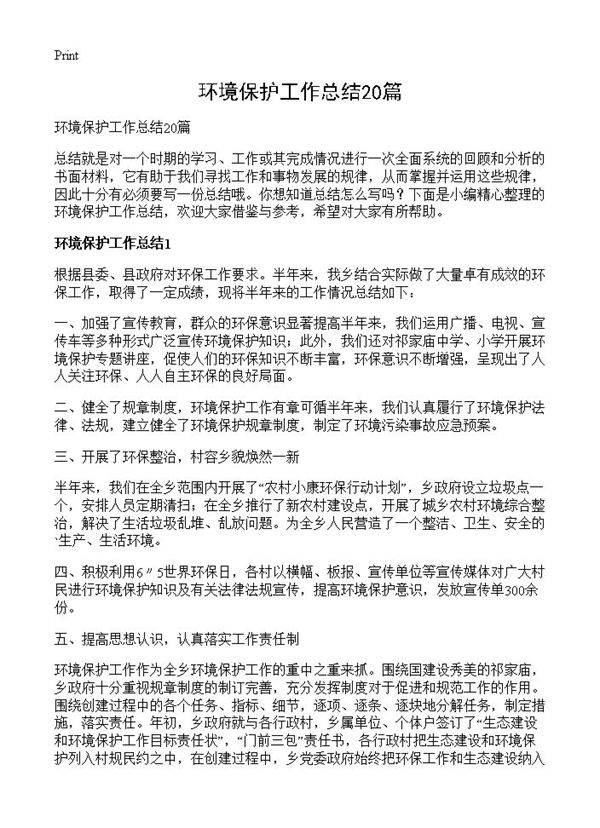 环境保护工作总结20篇