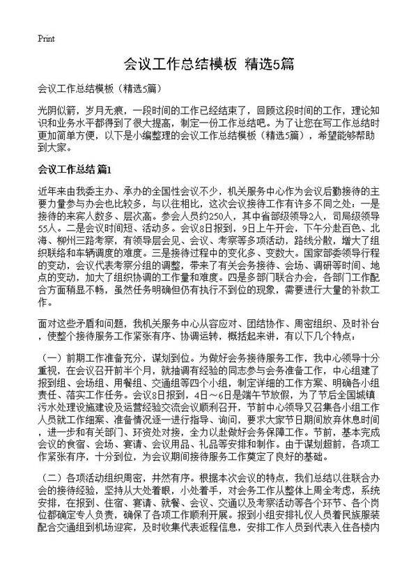 会议工作总结模板5篇