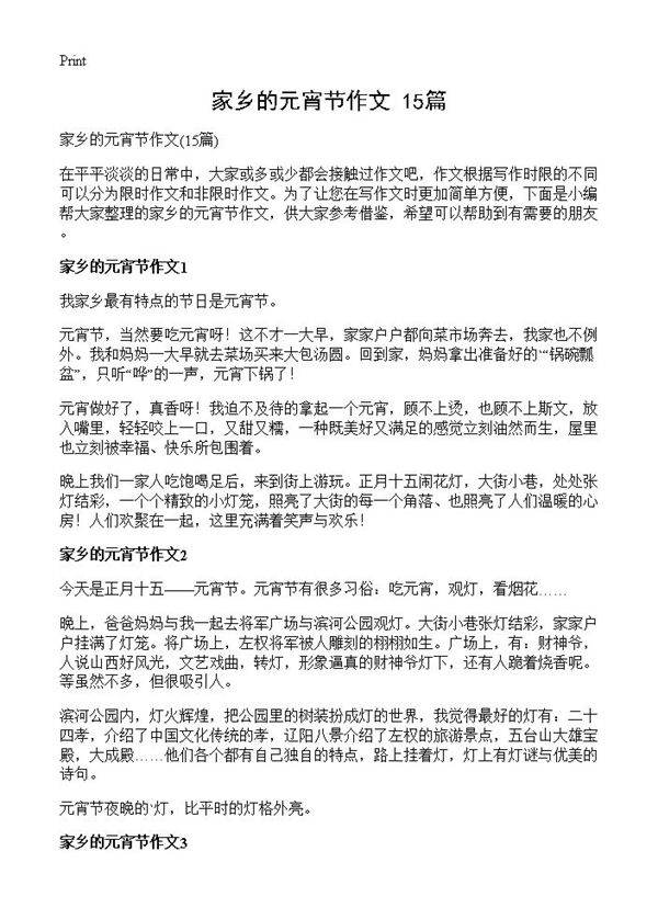 家乡的元宵节作文15篇