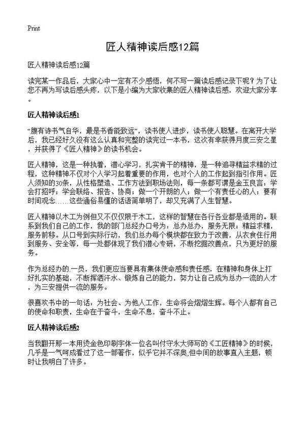 匠人精神读后感12篇