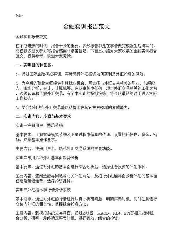 金融实训报告范文