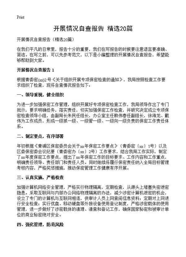 开展情况自查报告20篇