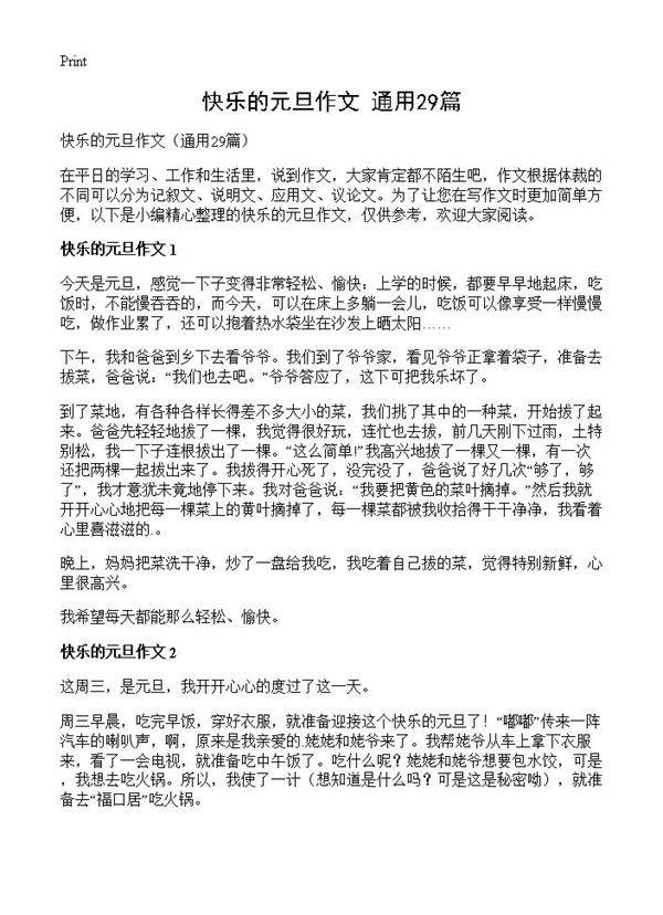 快乐的元旦作文29篇