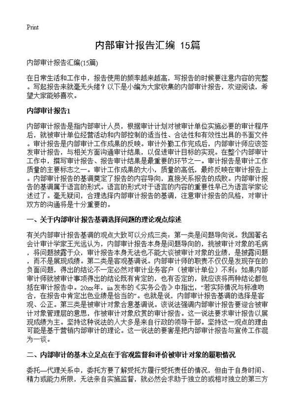 内部审计报告汇编15篇