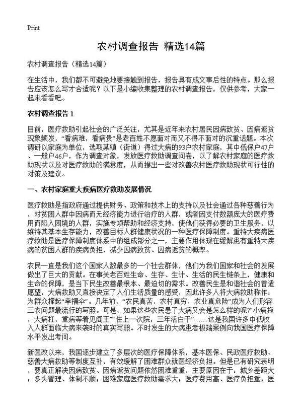 农村调查报告14篇