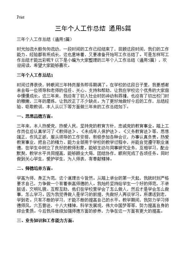 三年个人工作总结5篇