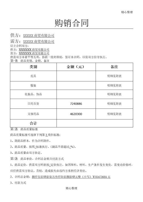 商贸购销合同协议合同书