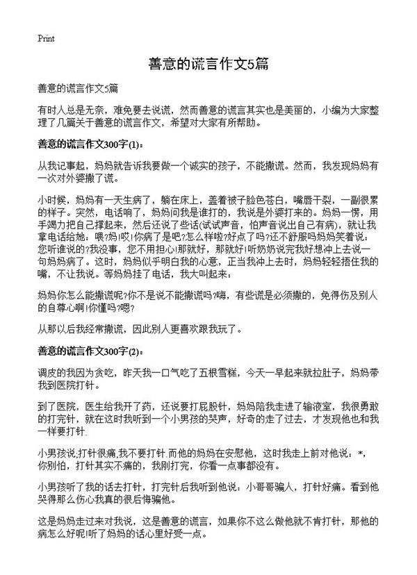 善意的谎言作文5篇