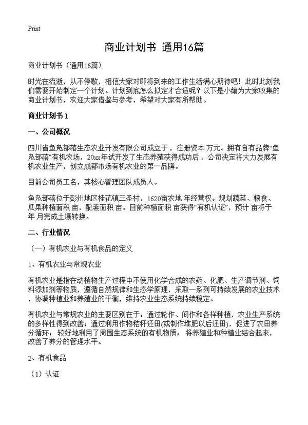 商业计划书16篇