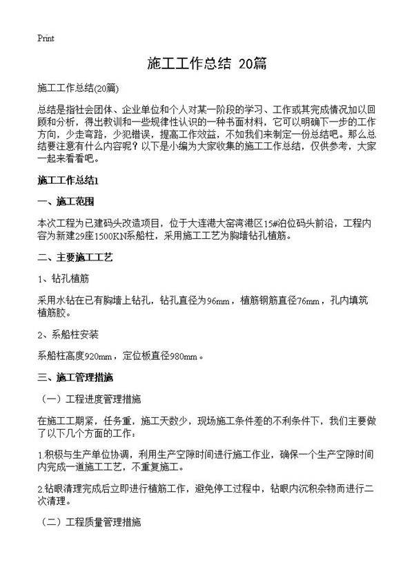 施工工作总结20篇