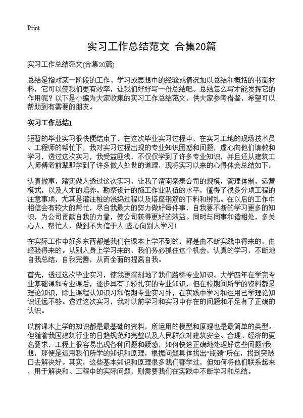 实习工作总结范文20篇