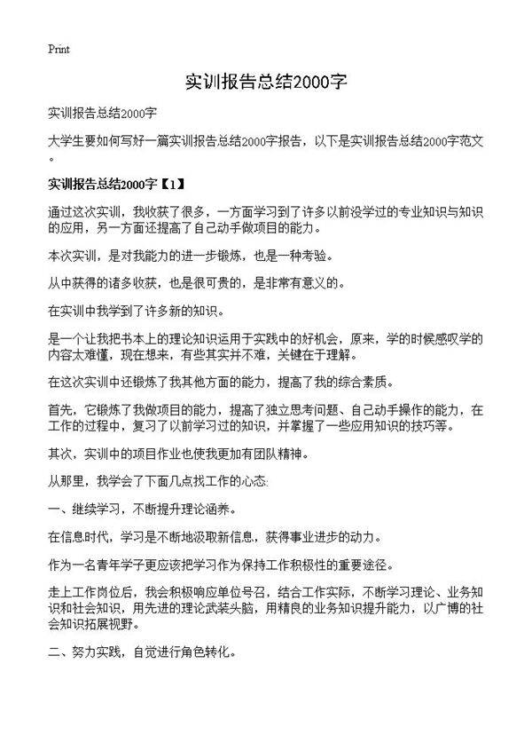 实训报告总结2000字