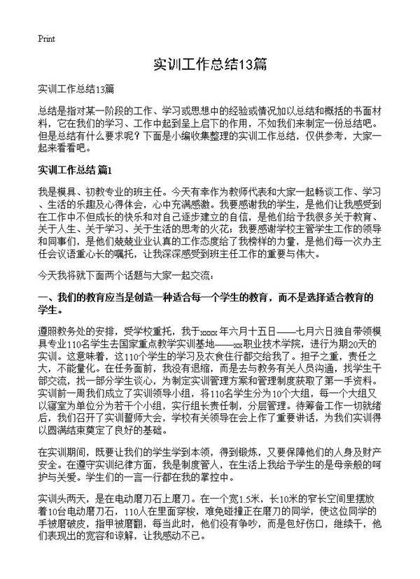 实训工作总结13篇