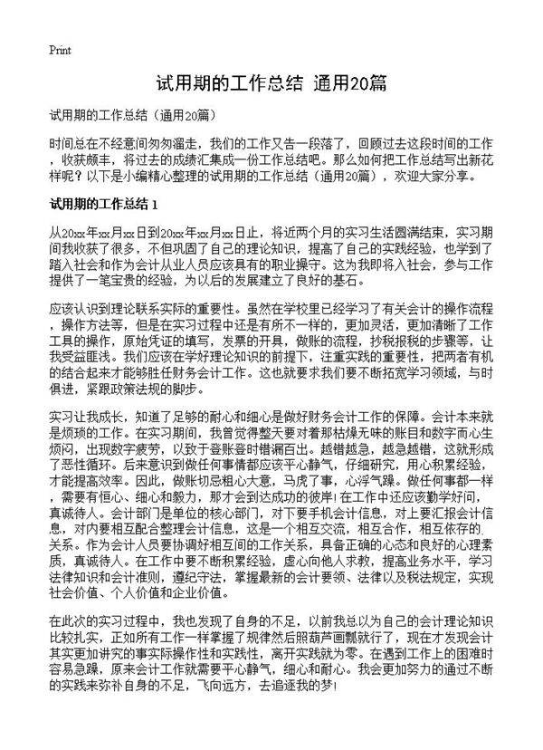 试用期的工作总结20篇
