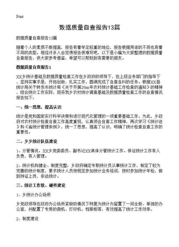 数据质量自查报告13篇