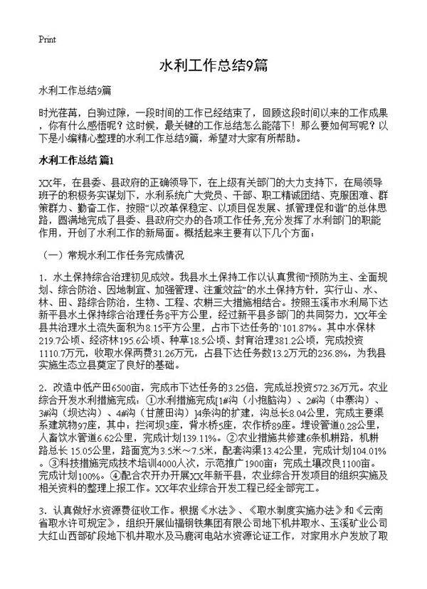 水利工作总结9篇