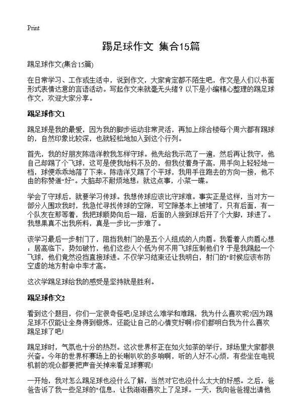 踢足球作文15篇