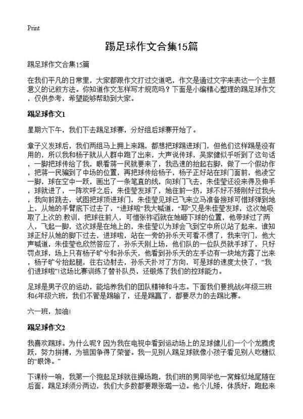 踢足球作文合集15篇