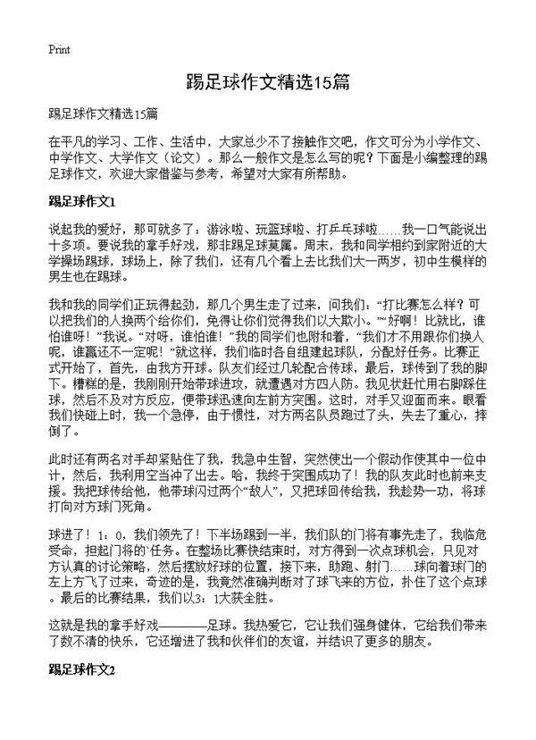 踢足球作文精选15篇