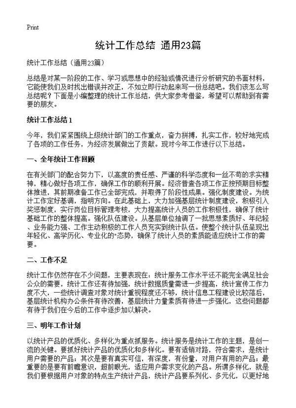 统计工作总结23篇