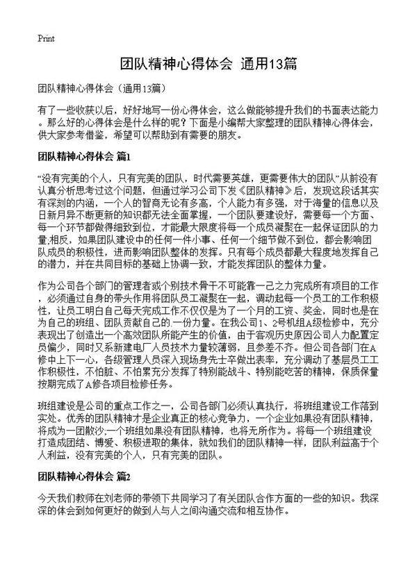 团队精神心得体会13篇
